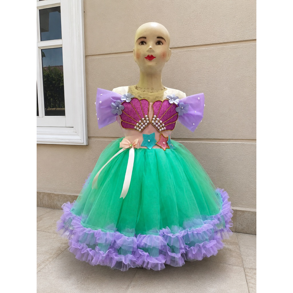 baju mermaid/baju gaun mermaid/baju custom mermaid/baju anak tema mermaid realpict free bando