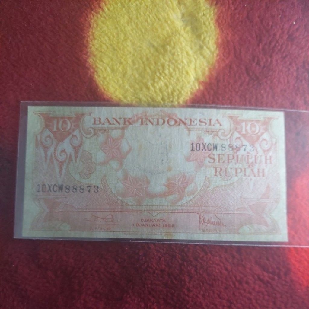 10 rupiah seri x seri bunga 1959.