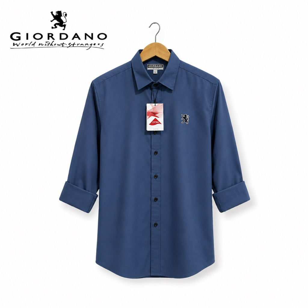 Kemeja GIORDANO putih pria lengan panjang slimfit / kemeja putih pria