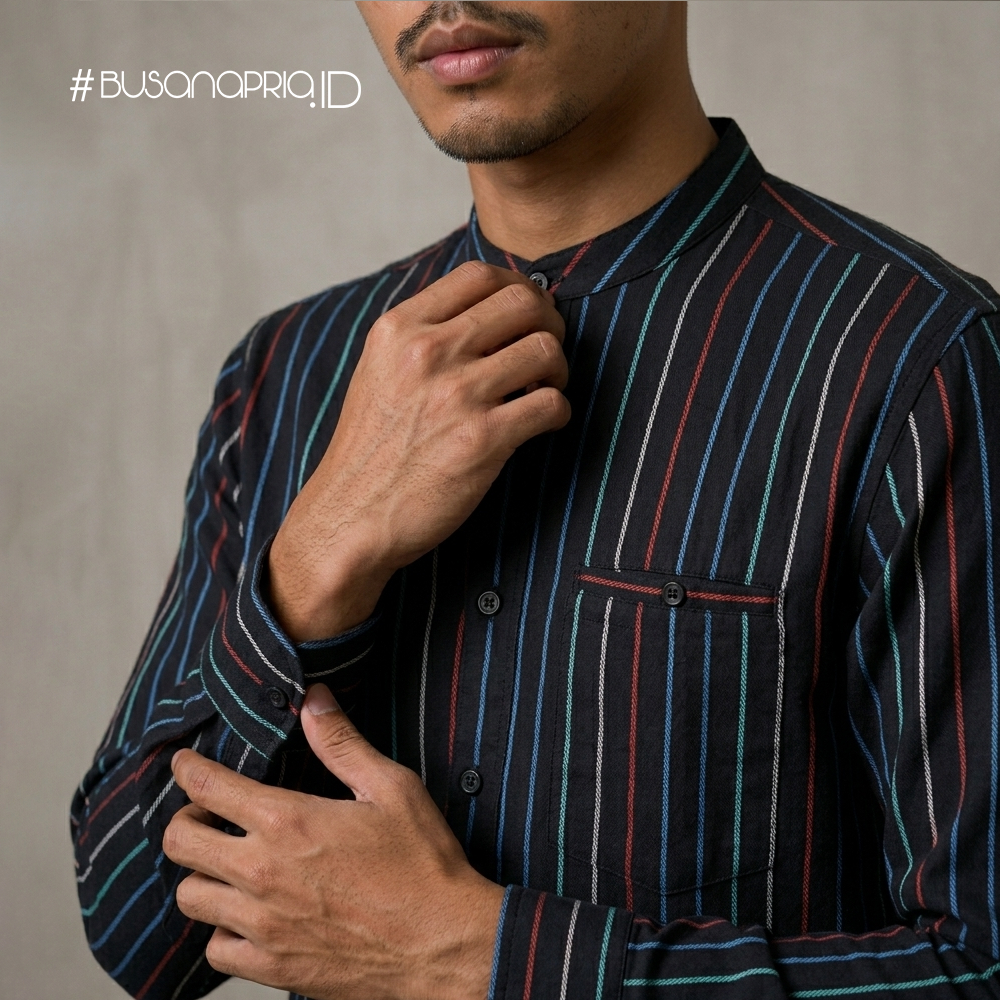 Kemeja Koko Salur Lengan Panjang Katun Premium - Kemko Ezio Garis-Garis | BusanaPria.ID