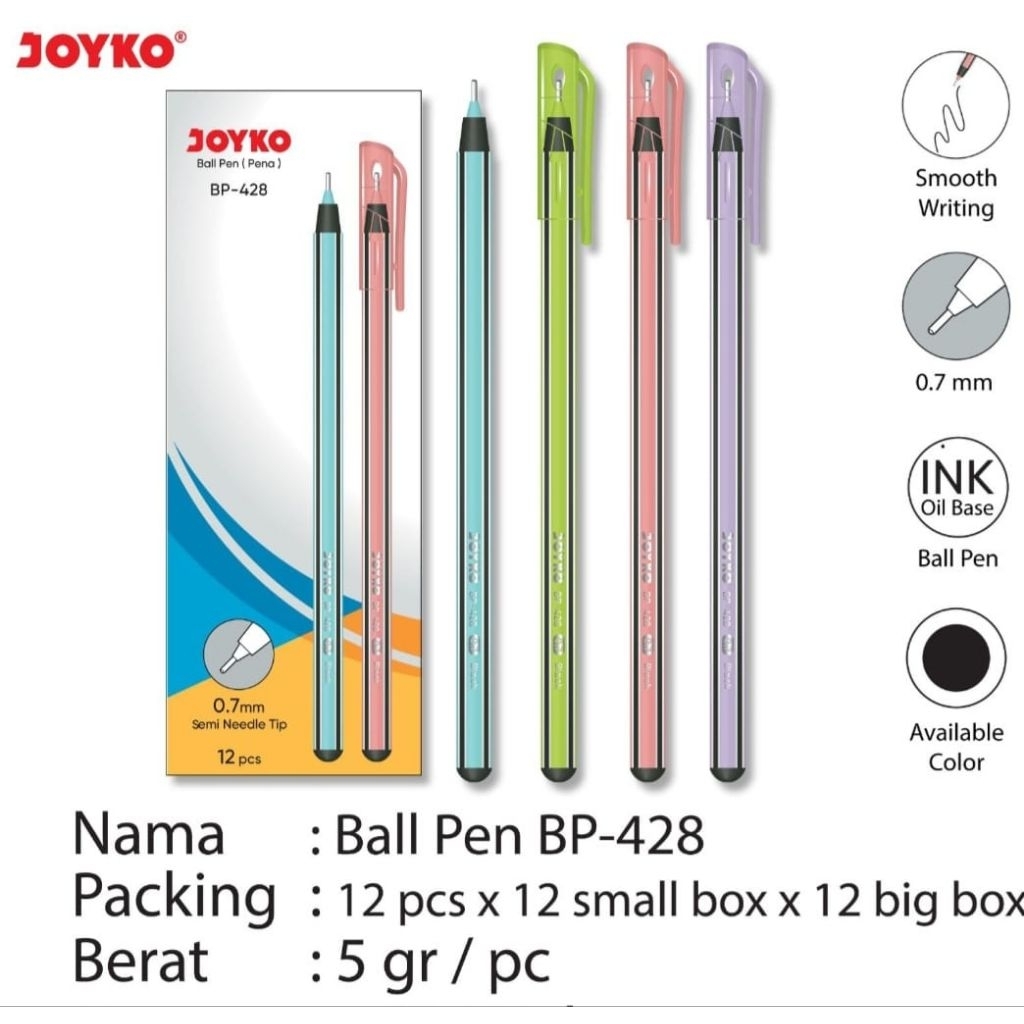 (1lsn = 12pcs) Pen lilin Joyko Murah BP - 428 Hitam 0.7mm / Ball Pen PENA Pulpen Lilin Joyko BP - 42