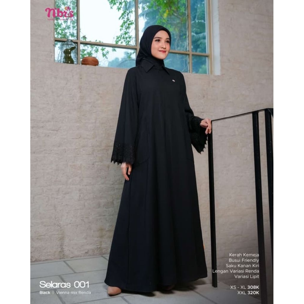 NIBRAS TERBARU GAMIS SELARAS 001 | GAMIS HITAM BAHAN VIENNA