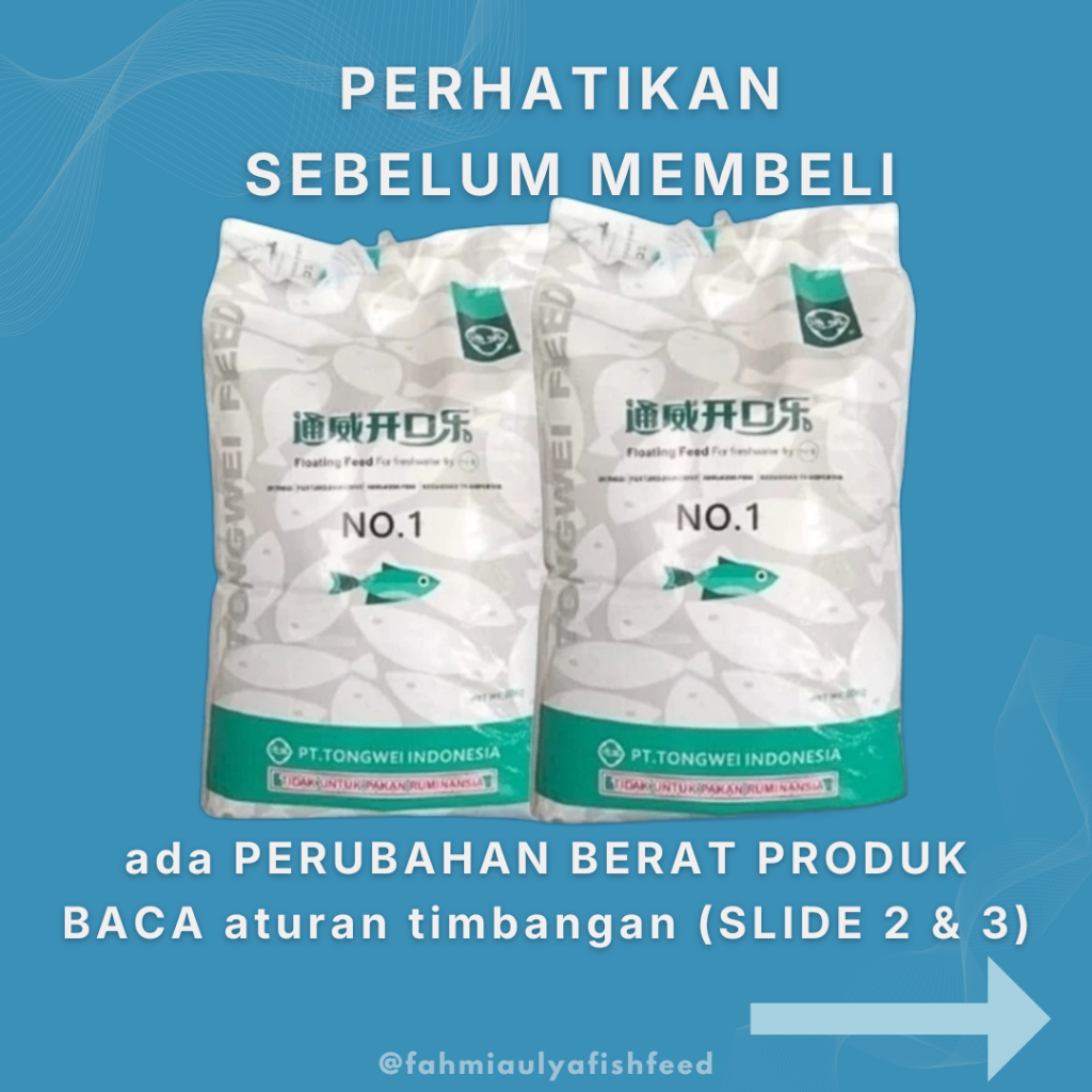 PAKAN IKAN MURAH (PAKET 1 KG) TONGWEI NO.1 | Pakan Benih Ikan Tinggi Protein 40% | TONGWEI NO.1