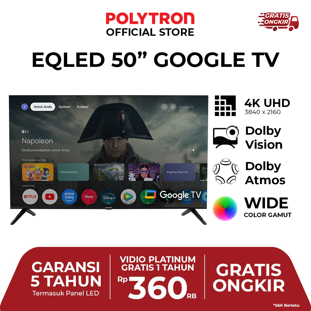 LED TV POLYTRON 50QG QLED Android UHD 4K Google TV Dolby Vision