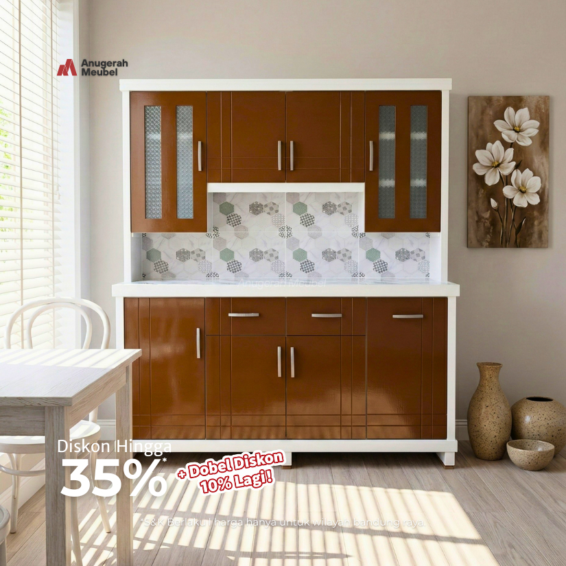 Anugerah Meubel Lemari Piring 4 Pintu Kayu Minimalis Cat Duco Pratista Sorela