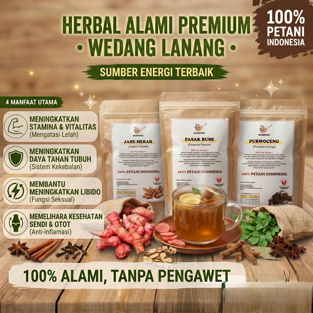 Wedang Purwoceng Paket Stamina Lanang - Purwaceng Pasak Bumi Jahe Merah Bubuk 50 Gram