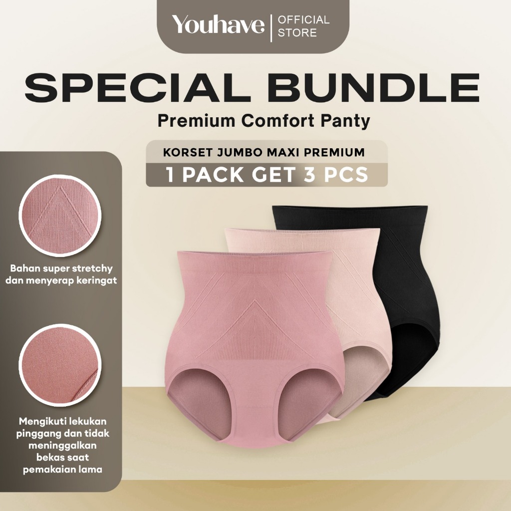 You’ve ( YouHave ) 3 PCS Celana Dalam Korset Jumbo Panty Perempuan CD Korset Maxi Premium Wanita CD 