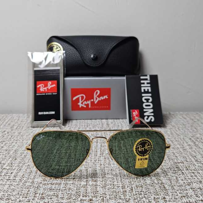 Kacamata Rayban Aviator RB3025 L0205 Gold Lens Green Original