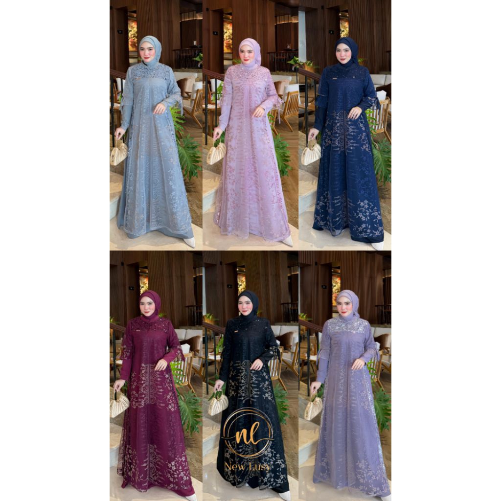 BUTIKCANTIKHIJAB _MECCA DRESS ORI NEW LUSY PREMIUM | GAMIS TULLE BRUKAT PESTA