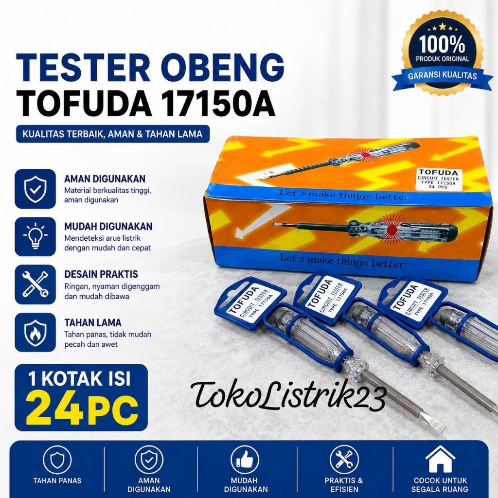 1 Kotak Isi 24PCS Tespen Gantung Model Philips merk Tofuda 17150A Tester Obeng Listrik Circuit Teste