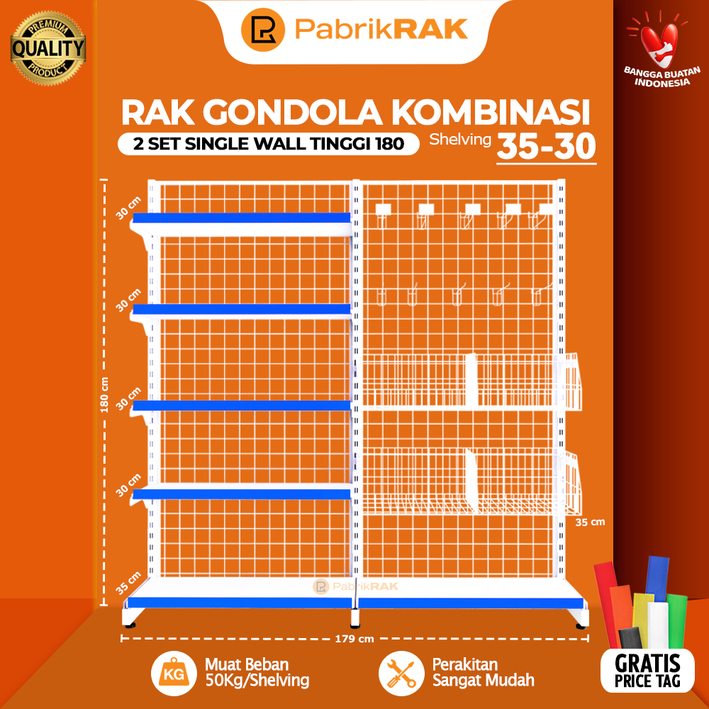 PABRIKRAK Rak Gondola Minimarket Set Kombinasi T.180 35-30 Rak Display Akesesoris Snack Alat Tulis