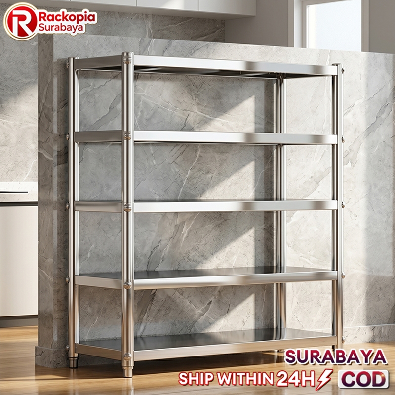 SUS 304 Rak Dapur Stainless 5 Susun Untuk Microwave Oven Serbaguna Anti Karat COD Ready Surabaya