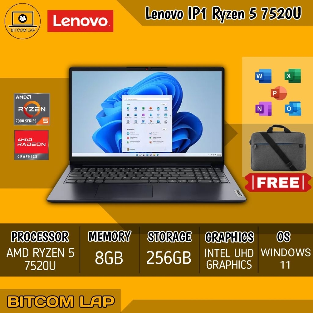 LENOVO IDEAPAD 1 AMD RYZEN 5 7520U RAM 8GB SSD 1TB - WINDOWS 11 ORIGINAL