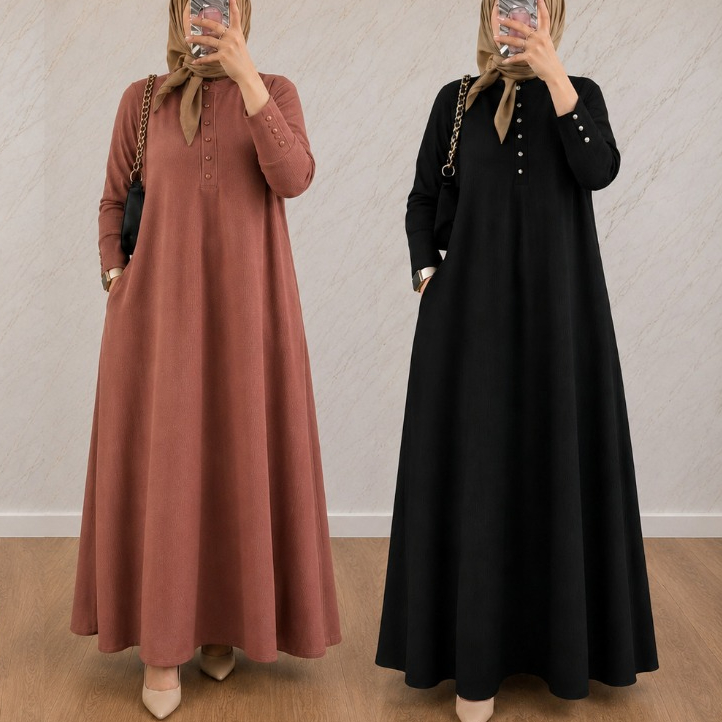 Dress Gamis Inara Rajut Premium Busui Friendly Tampilan Mewah dan Kekinian