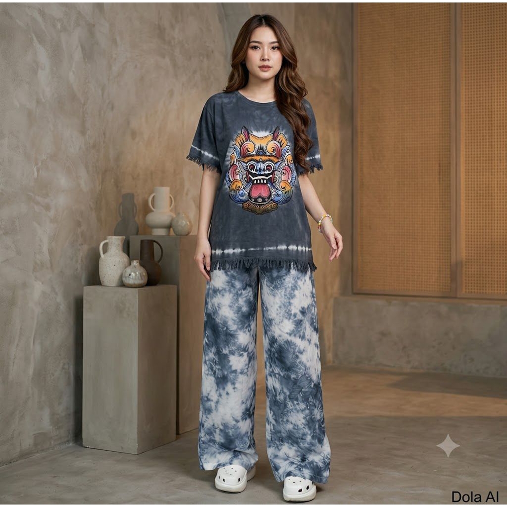 Setelan Barong Polos Bali Rayon Adem – Celana Panjang Tiedye Santai Pria Wanita