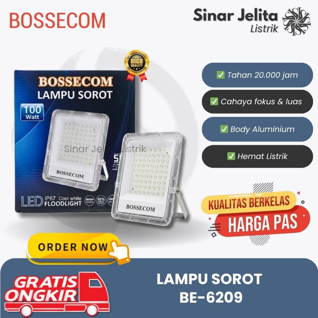 Bossecom Lampu Sorot 100W 500W Cahaya Putih & Kuning LED Floodlight Outdoor IP67