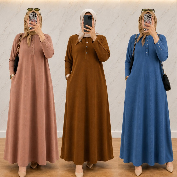 Gamis Inara Dress Rajut Premium Kancing Depan Cocok Daily dan Formal