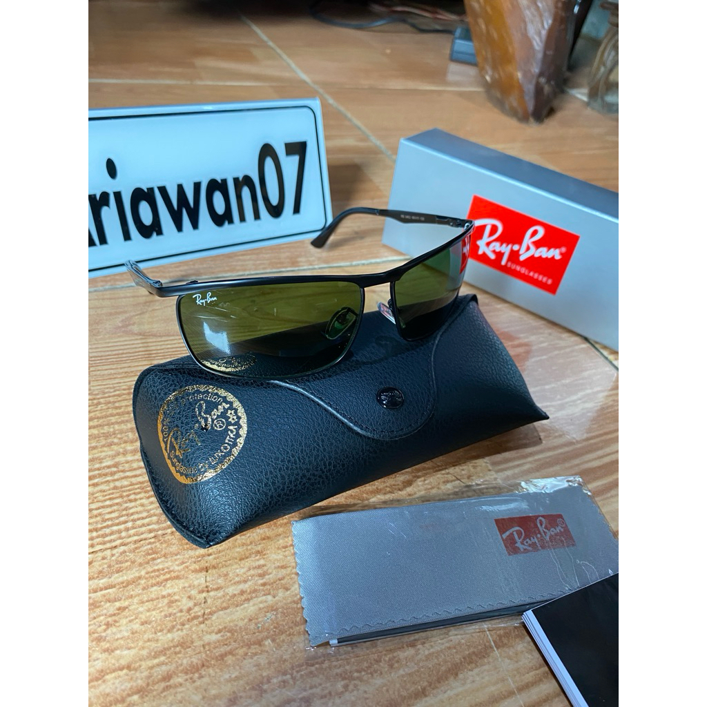 kacamata ray-ban rb 3462 frame hitam kaca hijau sz 68