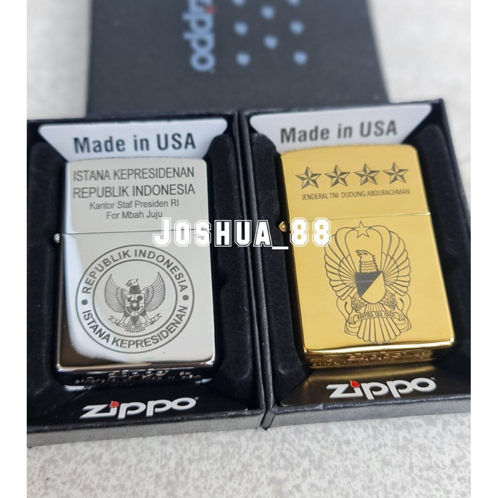 Zippo Custom Korek Api Ukir Logo Istana Presiden / Logo TNI Gold Silver Bisa Ukir Nama Sendiri