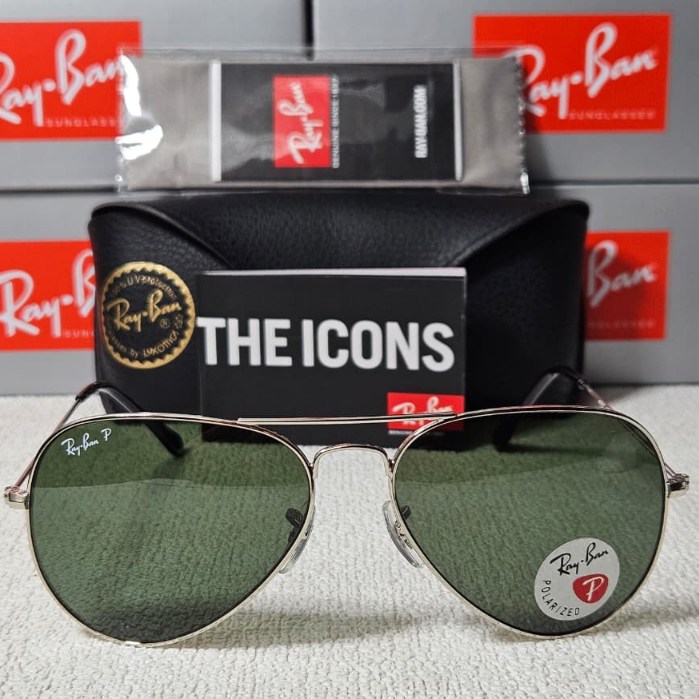 Kacamata Rayban Aviator RB3025 003/58 Silver Lens Dark Green Polarized Original