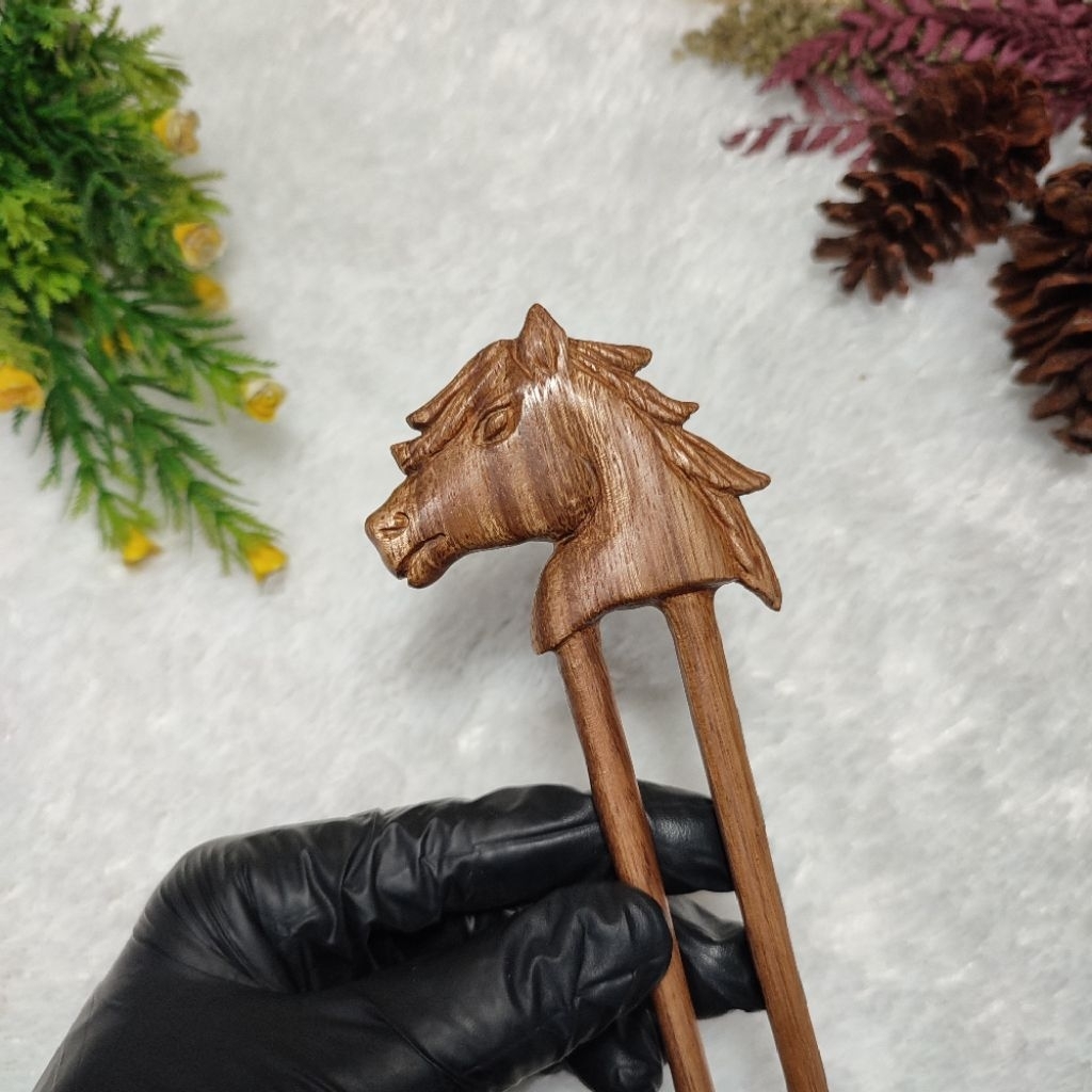 Tusuk konde Kayu handmade Jepit Rambut estetik Hiasan Rambut motif Horse Hair stick Hair pin Hair ac