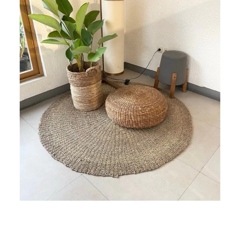 karpet keset alas lantai anyaman mendong bundar piknik ruang tamu teras ruang santai Rug mat seagras