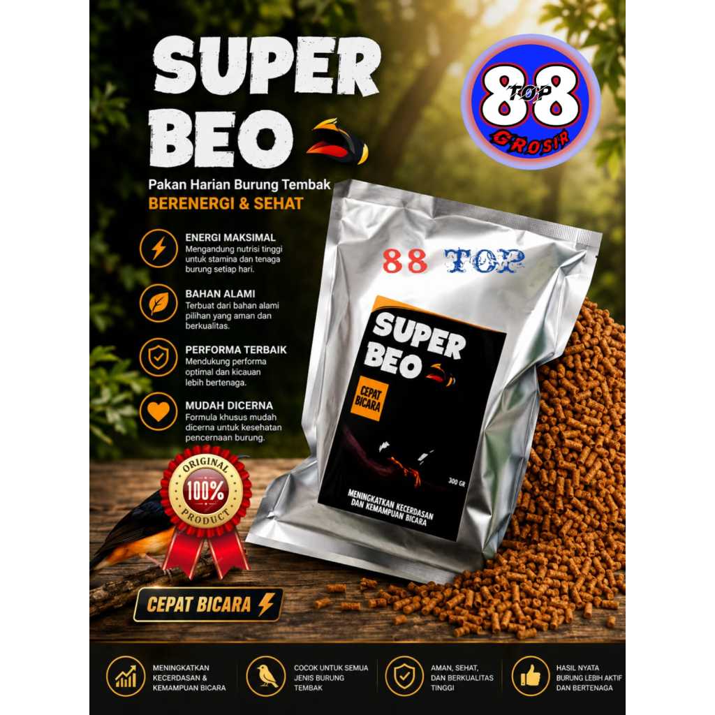88TOP Pakan Super Beo Kristal Voer Pur Pakan Khusus Burung Beo Cepat Bicara Voor Pellet Makanan Hari