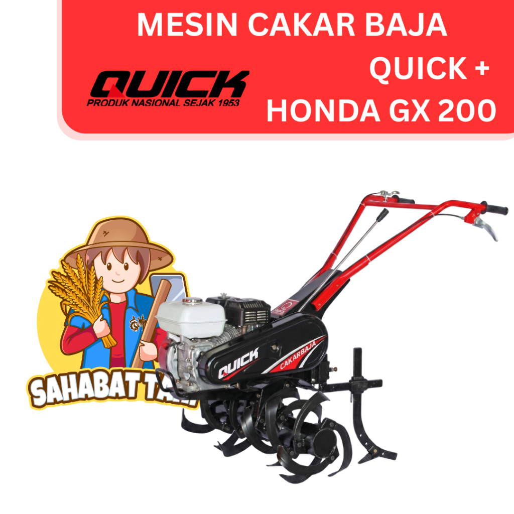 Cultivator Cakar Baja QUICK + Mesin penggerak HONDA GX200