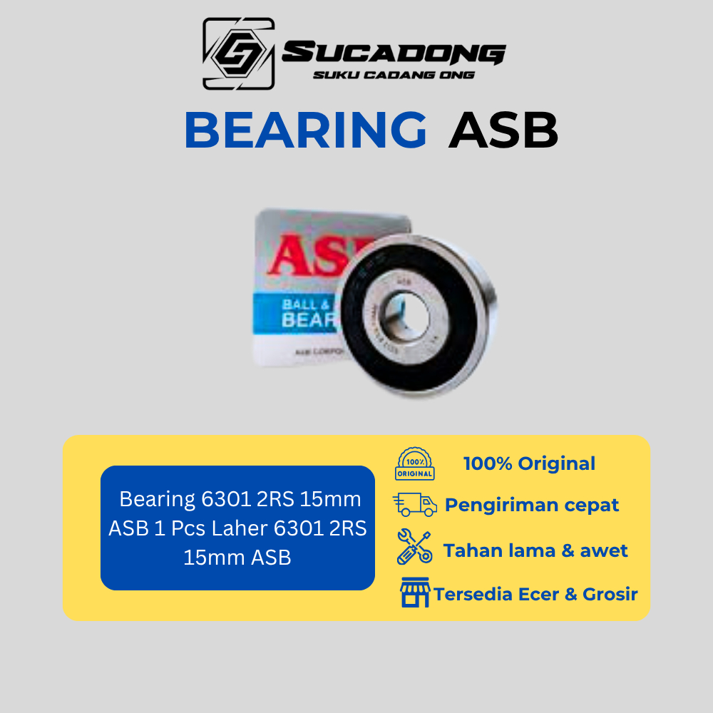 Bearing 6301 2RS 15mm ASB 1 Pcs Laher 6301 2RS 15mm ASB