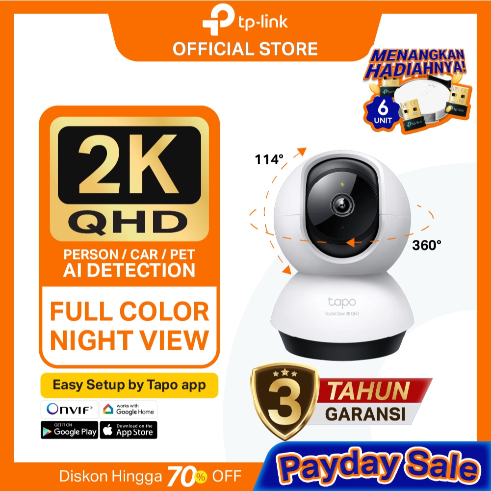 TP-Link Tapo C220 | 2.5K Kamera CCTV | PTZ IP WiFi Camera | 4MP | Indoor || Video | SD | Murah Toko