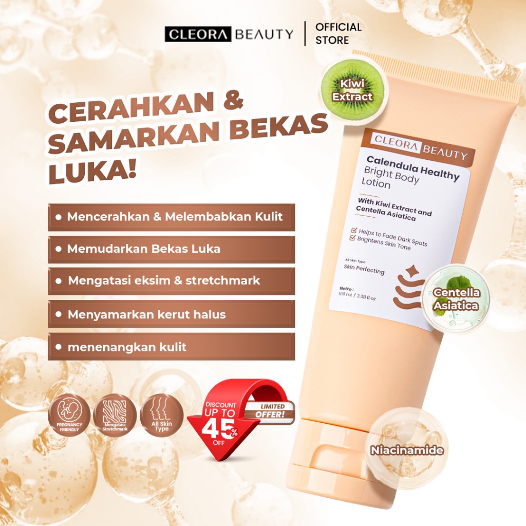 CLEORA BEAUTY - Calendula Healthy Bright Body Lotion 100ml - Handbody Wanita Pria With Niacinamide B