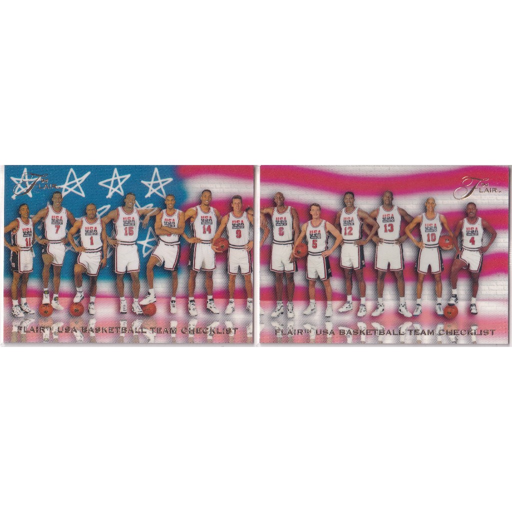 1994 Flair USA Basketball Set #119 + 120 Checklist USA Basketball Team