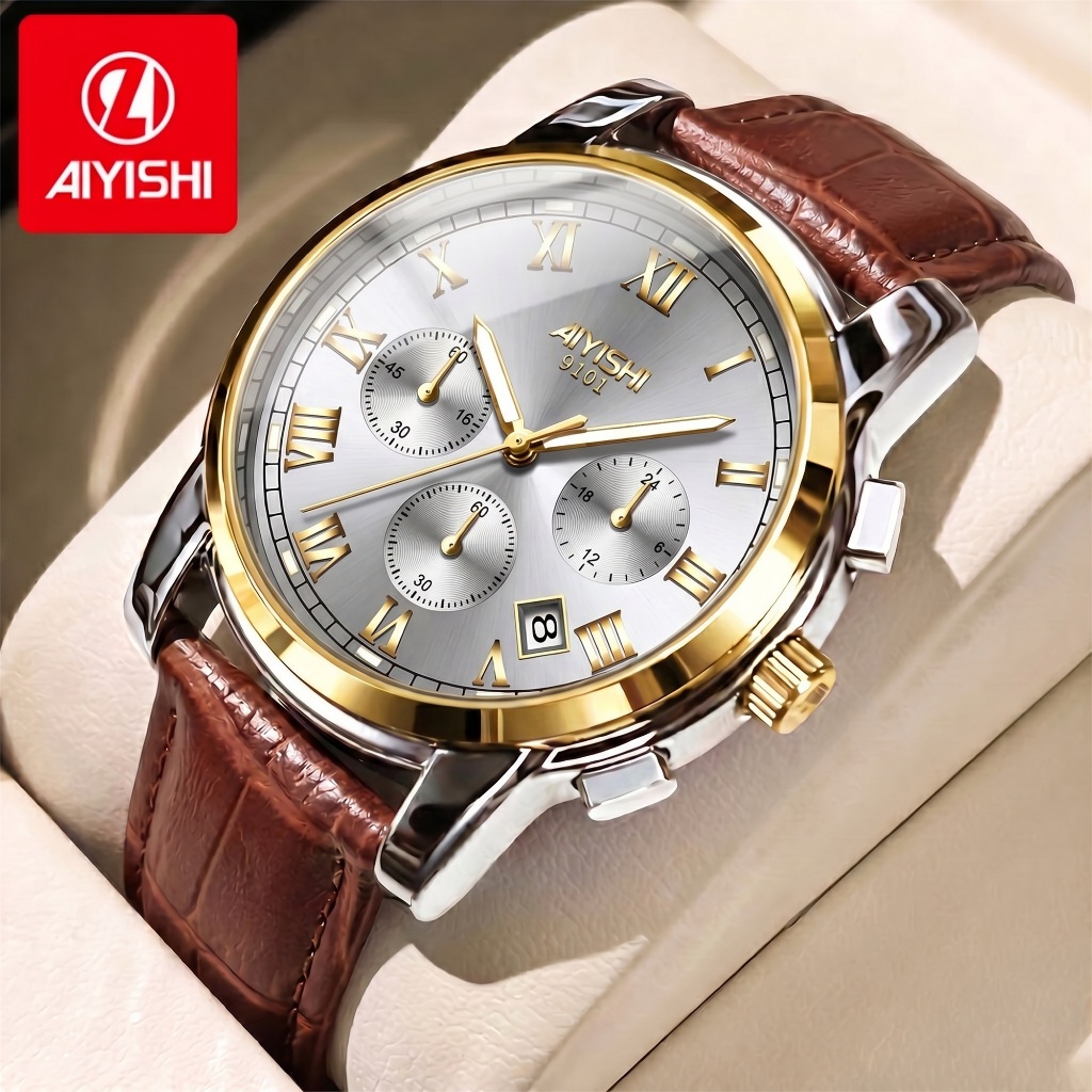 AIYISHI Jam Tangan Pria Anti Air Original Stainless Steel Chrono Aktif Cowok Luminous Kalender Analo