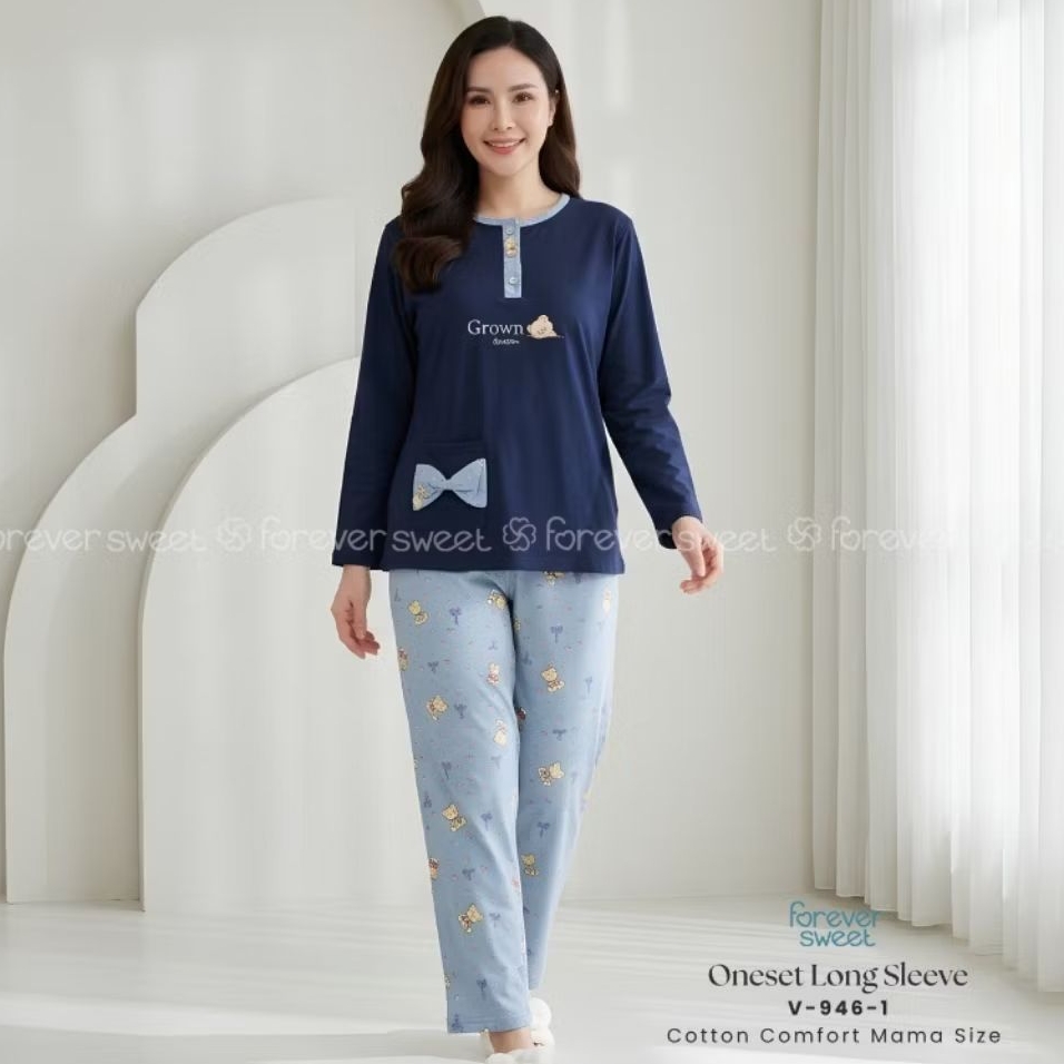 One Set Piyama Wanita Premium - Tangan Panjang Celana Panjang PP Mama Size | FOREVER SWEET
