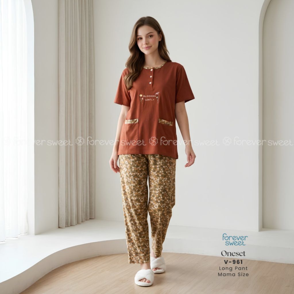 FOREVER SWEET | Oneset Baju Tidur Babydoll Setelan Piyama Celana Panjang CP Mama Size Mama Size
