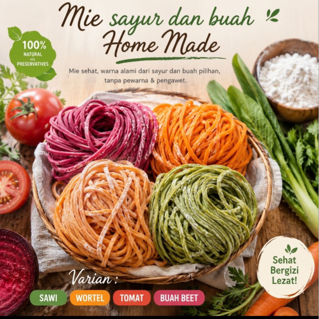 Mie Sayur dan Buah Mentah | Tanpa pengawet dan pewarna sintetik