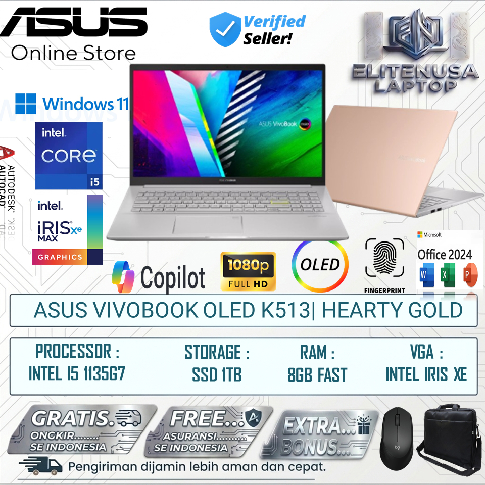 Laptop Asus Vivobook 15 OLED K513E Intel Core i5 1135G7 RAM 8GB SSD 1TB 15,6 inch FHD FP Windows 11