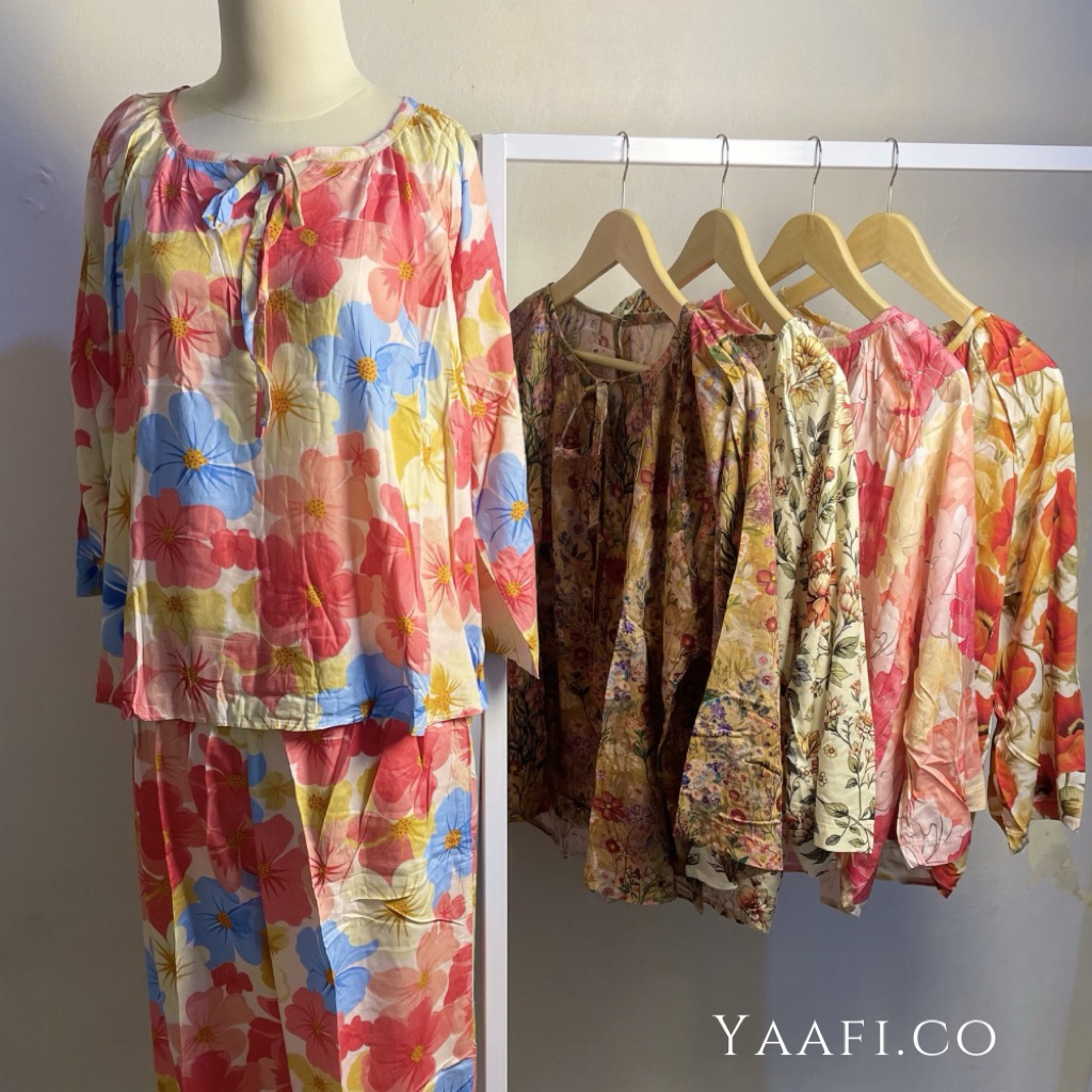 Baju Tidur Lengan Panjang Celana Panjang Model Tali | Piyama Katun Rayon Premium Bumil Busui Friendl