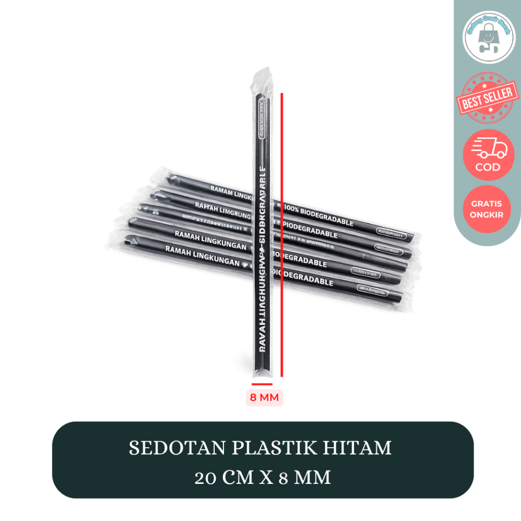 SEDOTAN STERIL HITAM 8 MM 20 CM SEDOTAN PLASTIK LANCIP SEDOTAN MINUMAN FOOD GRADE