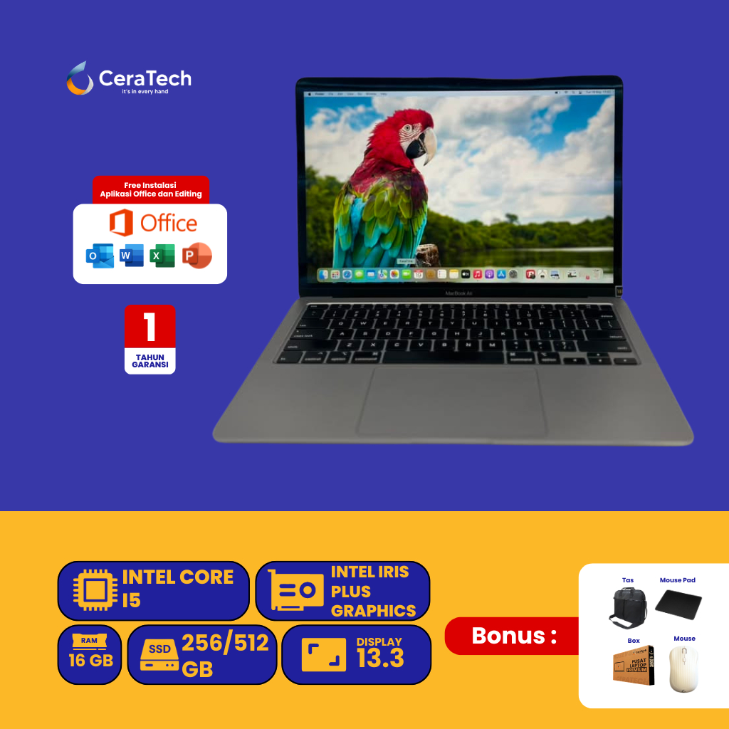 LAPTOP MACBOOK AIR 2020 DUAL CORE I5 RAM 16 SSD 256/512 GB