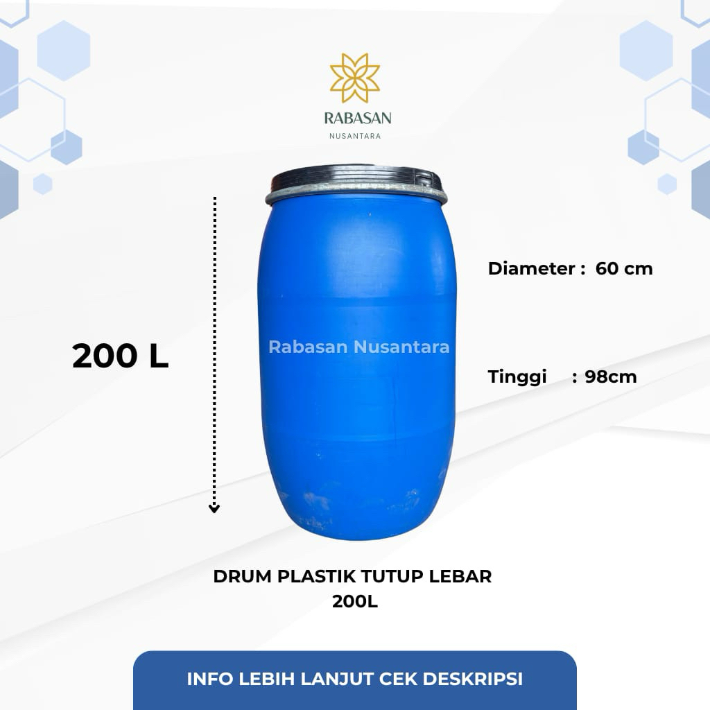 drum plastik 200 L tutup lebar