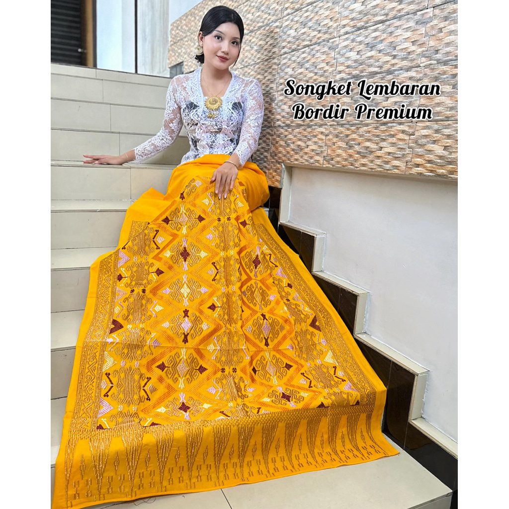 Kamen Lembaran Bordir Songket Bali Premium Special Warna Kuning | Kamen Kuning