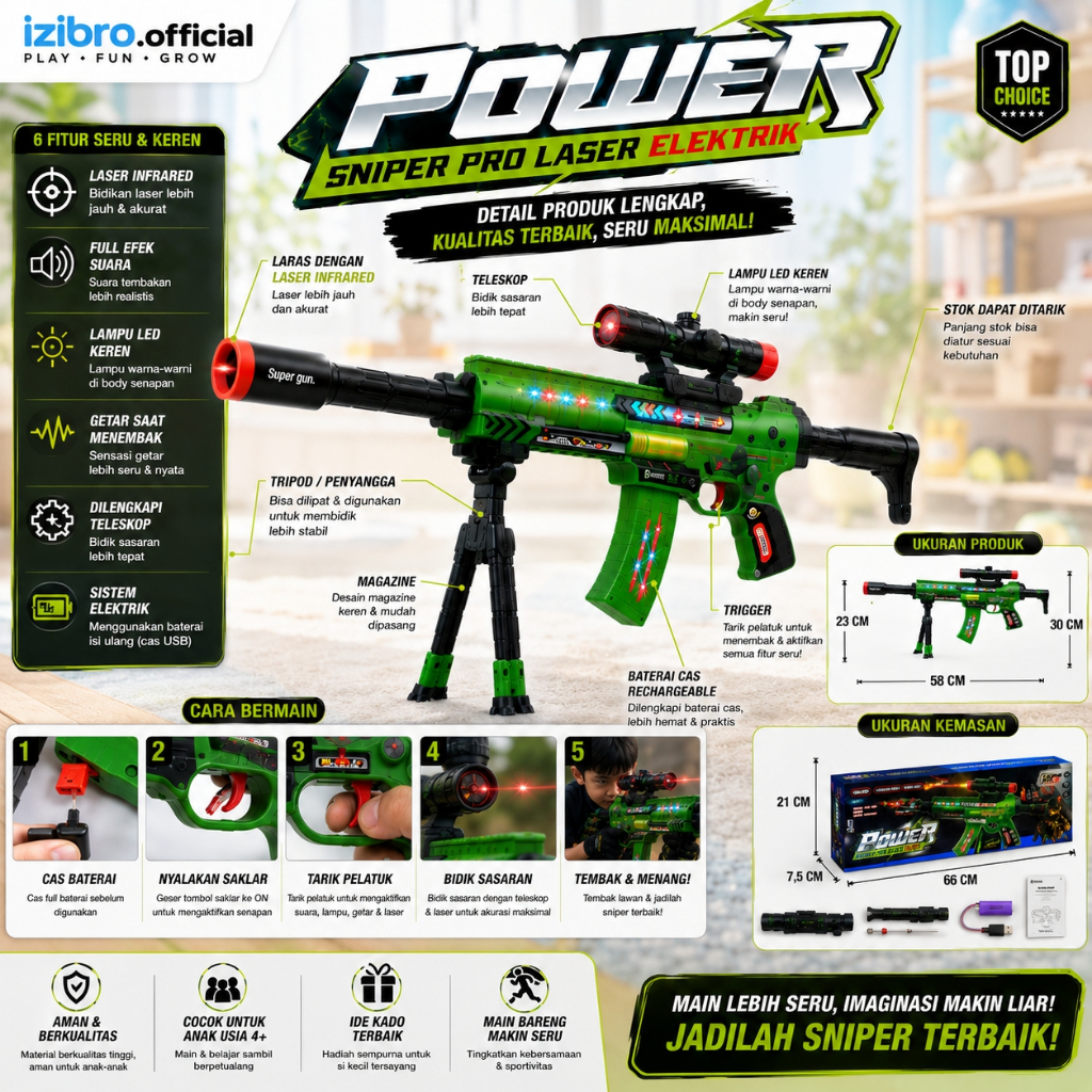 Izibro - Green Blaster mainan pistol keluar Infrared tembakan laser merah blaster gun super smoke po