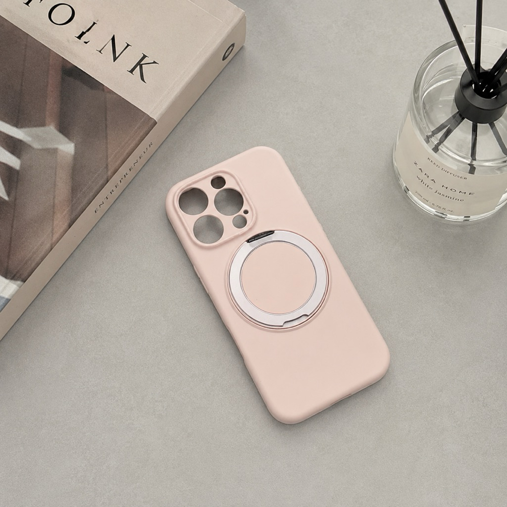 Rotating Stand Phone Case For iPhone 16 Pro Magnetic Liquid Silicone Softcase 360° Ring Holder