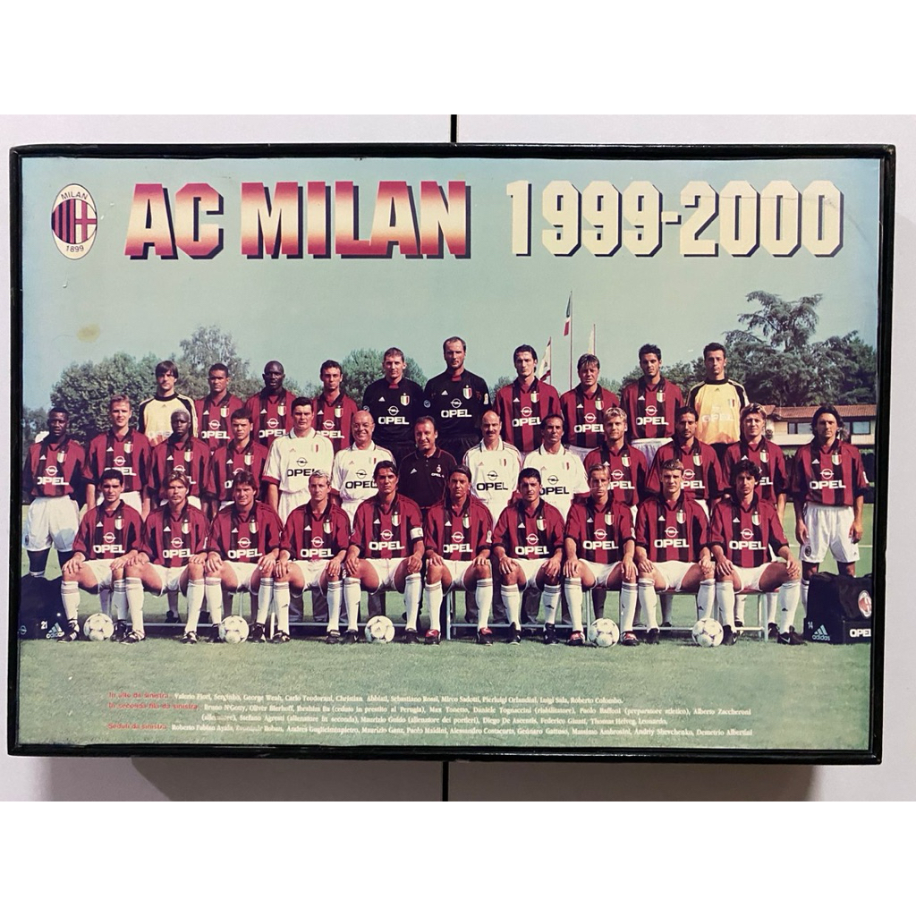 Poster Vintage Squad AC Milan Musim 1999-2000. Milan Centenary. Kolektor Item.#Jersey AC Milan # Baj