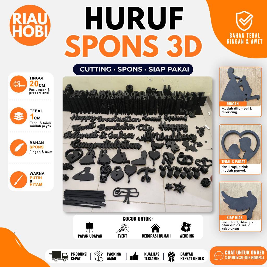 Huruf Spon Papan Bunga Rustic 1 SET (A-Z) KAPITAL | Spons 1 cm