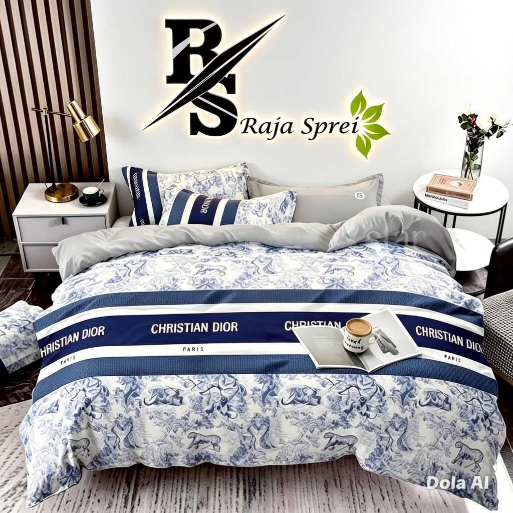 Bedcover Set Motif Dior Toile Bahan Katun Premium Quality bedcover sprei aesthetic motif bunga daun 
