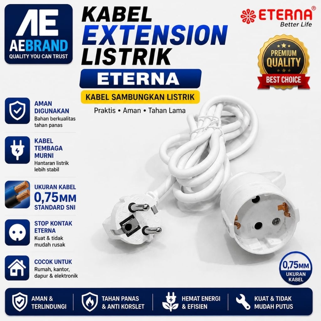 AEBRAND KABEL EXTENSION LISTRIK KABEL SAMBUNGAN LISTRIK ETERNA - Sambungan Kabel Listrik / Kabel Pow