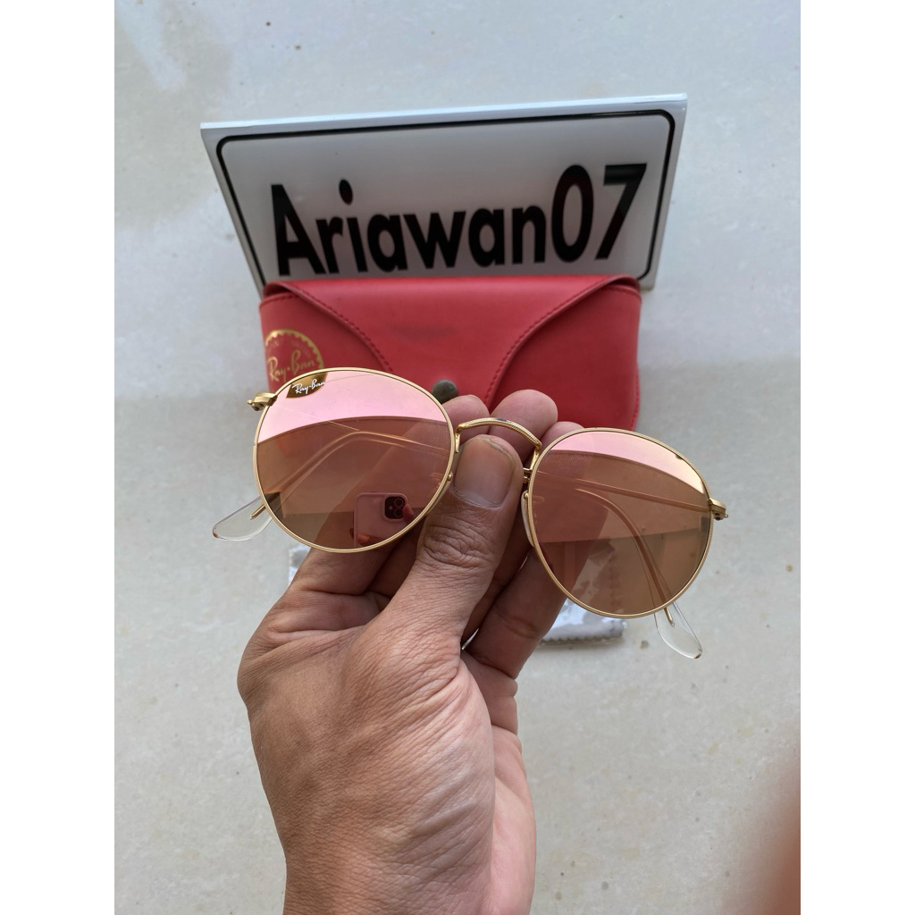 kacamata ray-ban RB3447 round metal 112/72 sz 50 kaca pink