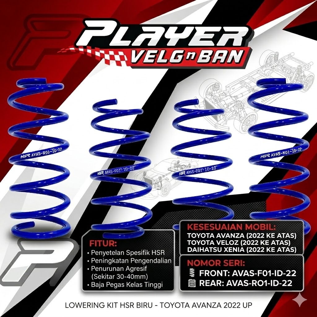 JUAL PER CEPER EMPUK MERK HSR LOWERING KIT MOBIL AVANZA 2022 UP